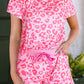 Pink Leopard Print Tee and Satin Tie Shorts Lounge Set