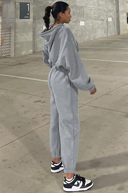 Grey Solid Drop Shoulder Hoodie and Joggers Activewear Set