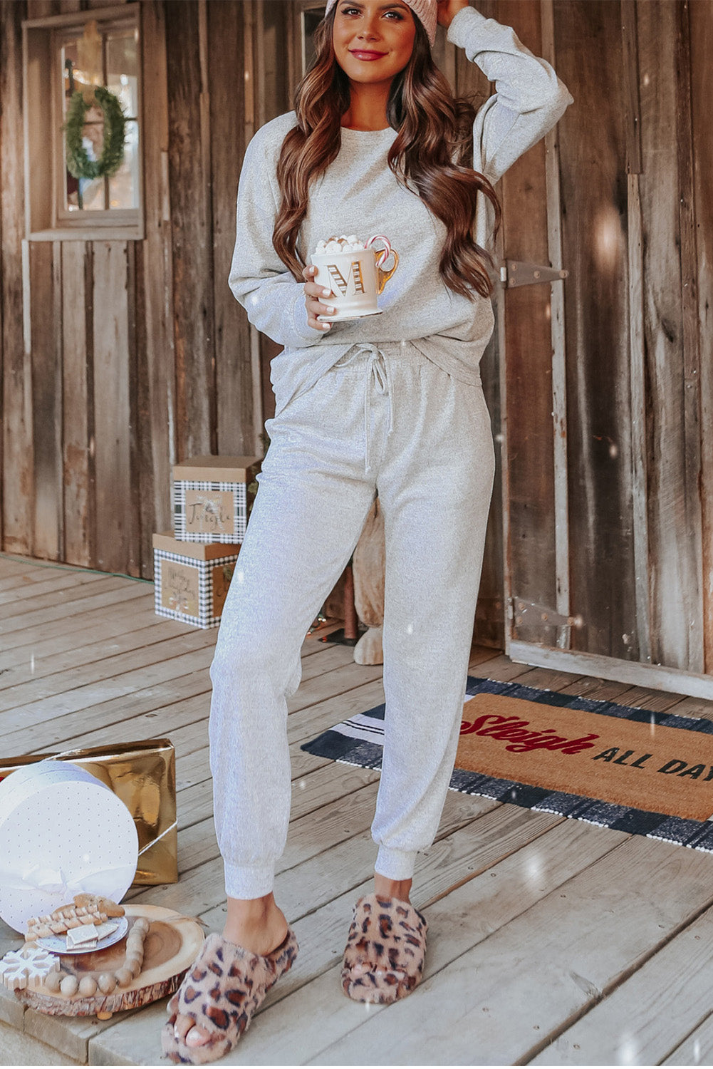 Grey Long Sleeve Pullover and Jogger Trousers Lounge Set