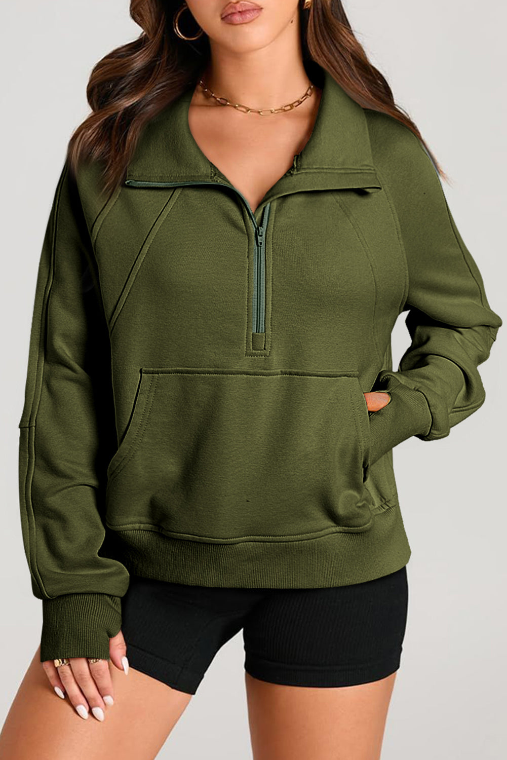 Valerian Quarter Zip Stand Neck Kangaroo Pocket Sweatshirt