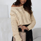 Khaki Eyelets Cable Knit Drop Shoulder Sweater