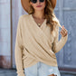 Khaki Wrap V Neck Waffle Sweater