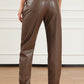 Brown Leather Tie Waist Jogger Pants