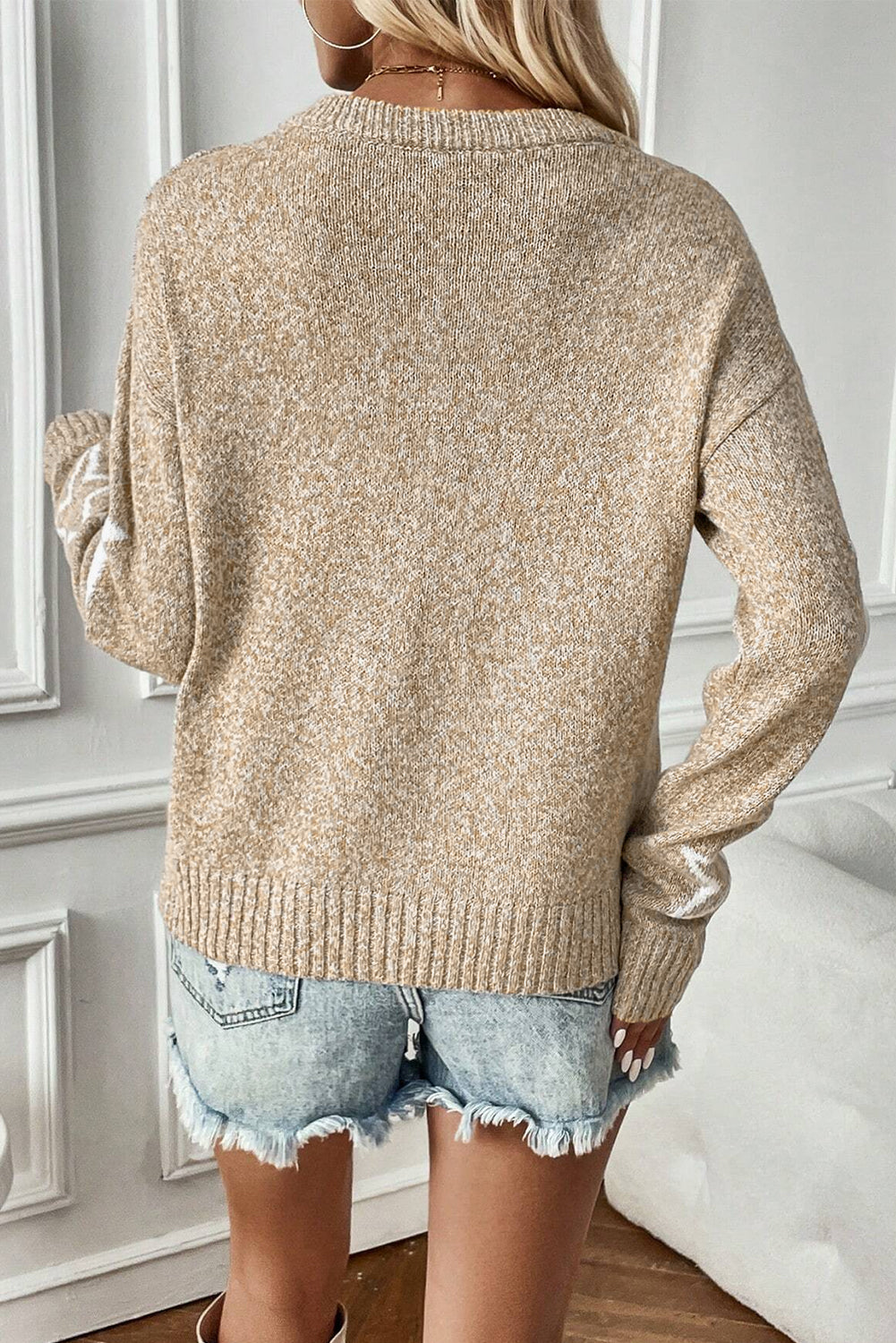 Khaki Star Pattern Drop Shoulder Plus Size Sweater