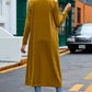 Yellow Velvet Open Front Pocketed Long Duster