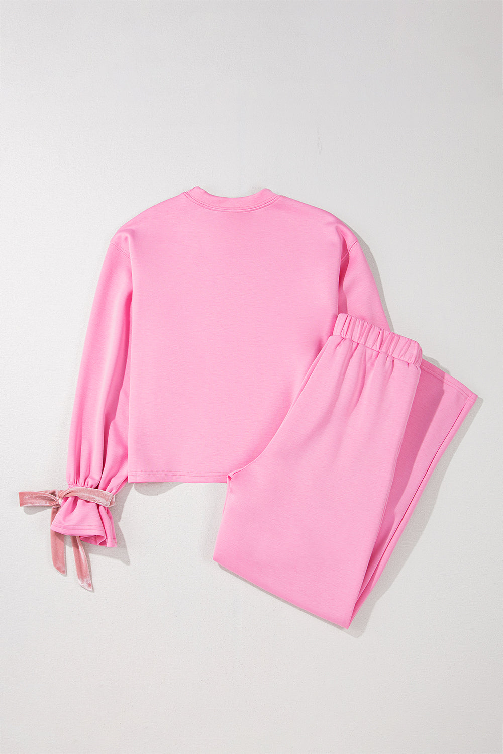 Bonbon Solid Colour Drawstring Long Sleeve Top and Trousers Set