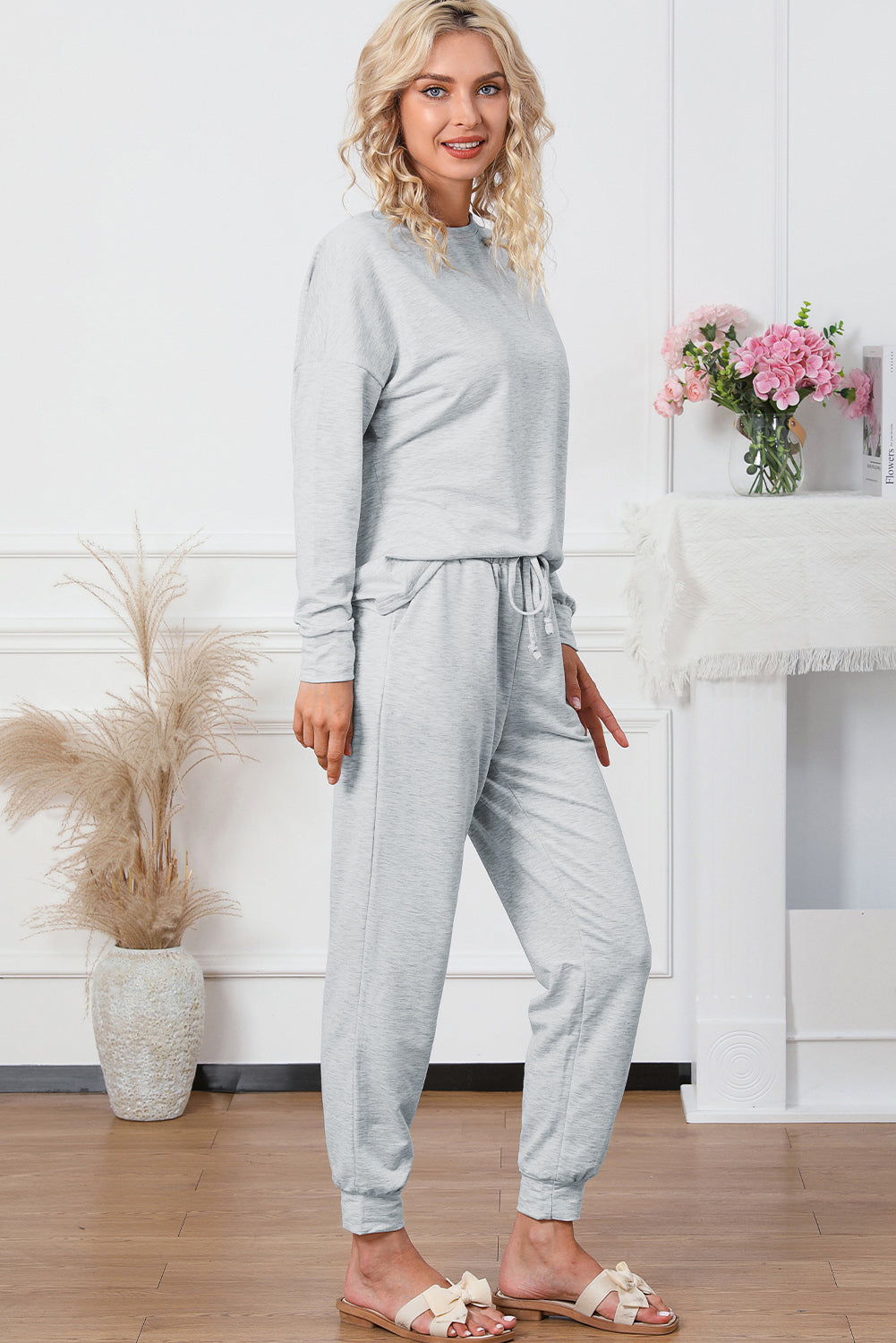 Grey Long Sleeve Pullover and Jogger Trousers Lounge Set