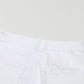 White Plain High Waist Buttons Frayed Cropped Denim Jeans