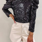 Apricot Sequin Mock Neck Bubble Sleeve Top