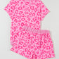 Pink Leopard Print Tee and Satin Tie Shorts Lounge Set