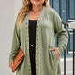 Green Plus Size Snap Buttons Front Knit Cardigan