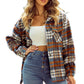 Cinnamon Plaid Print Chest Pockets Turn Down Collar Shacket