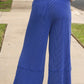 Sky Blue Corded Drawstring High Waist Pocket Plus Size Wide Leg Pants