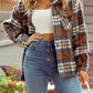 Cinnamon Plaid Print Chest Pockets Turn Down Collar Shacket