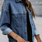 Dark Blue Washed Oversize Pocketed Denim Jacket