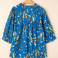 Blue Floral Notched V Neck Half Sleeve Plus Size Blouse