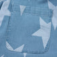 Light Blue Star Printed Buttoned Straps Pocketed Denim Romper