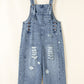 Stone Blue Distressed Bib Pocket Wide Leg Denim Overall