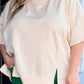 Beige Pearl Decor Crew Neck Half Sleeve Plus Size T Shirt