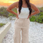 Beige Smocked High Waist Wide Leg Plus Size Pants