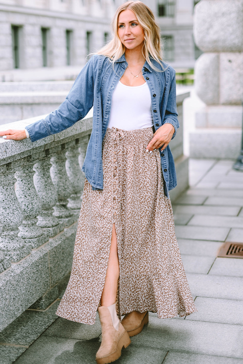 Sky Blue Button-up Long Sleeve Denim Shirt Jacket