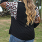 Black Leopard Sequin Patch Plus Size Long Sleeve Top