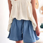 Dusk Blue Drawstring Elastic Waist Wide Leg Denim Shorts