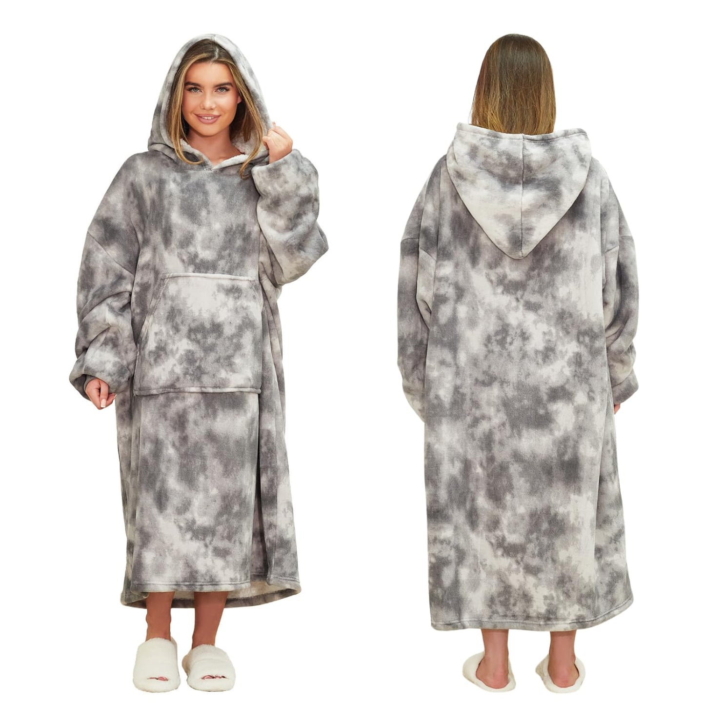 Extra-Long Tie Dye Oversized Hoodie Blanket Soft Sherpa Fleece