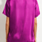 Bright Pink Satin V Neck Tee and Drawstring Shorts Set