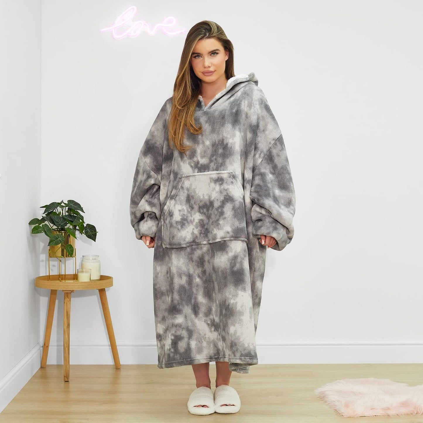 Extra-Long Tie Dye Oversized Hoodie Blanket Soft Sherpa Fleece