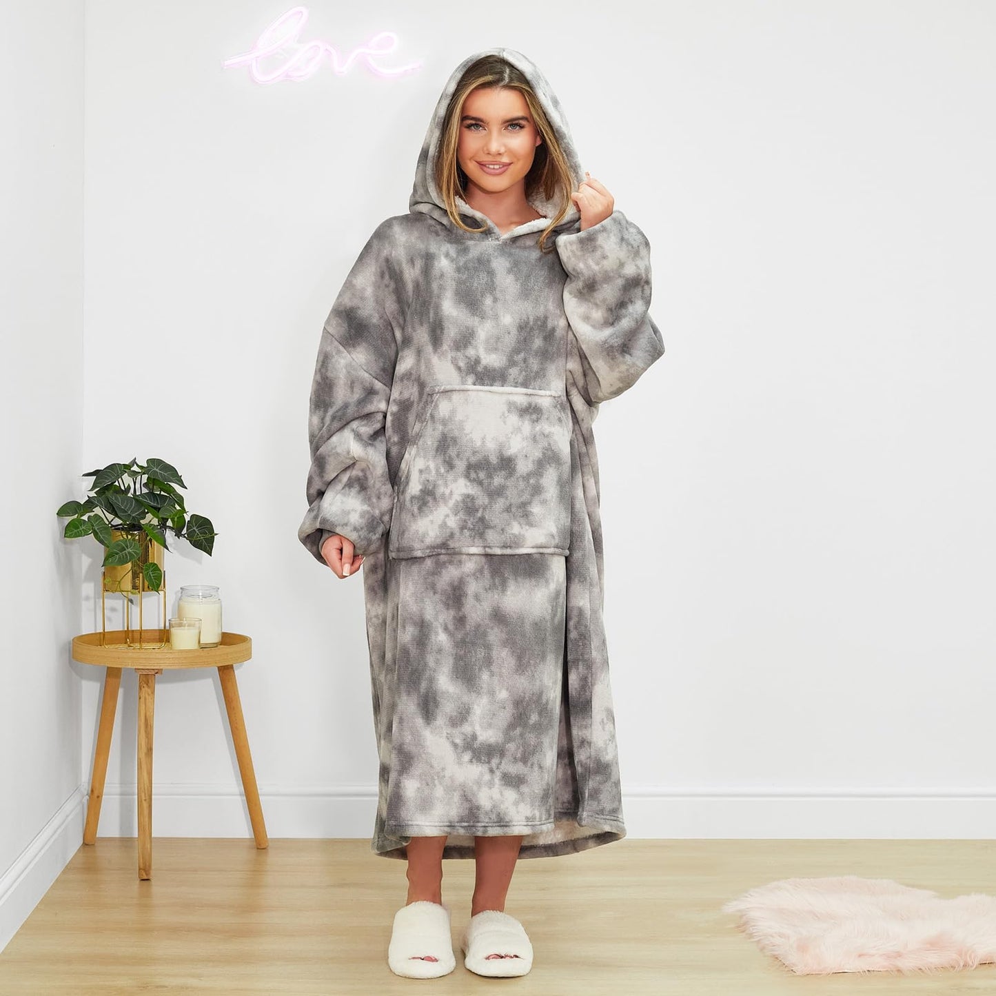 Extra-Long Tie Dye Oversized Hoodie Blanket Soft Sherpa Fleece