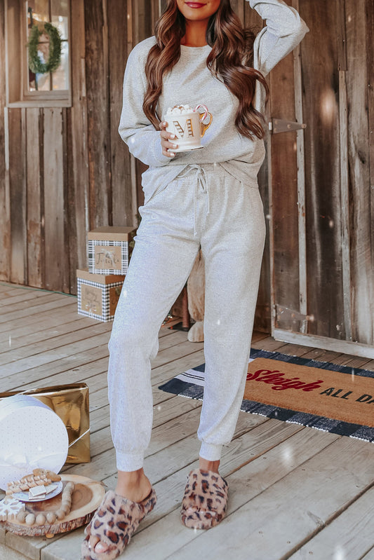 Gray Long Sleeve Pullover and Jogger Trousers Lounge Set