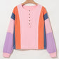 Pink Colorblock Long Sleeve Buttons Henley Top