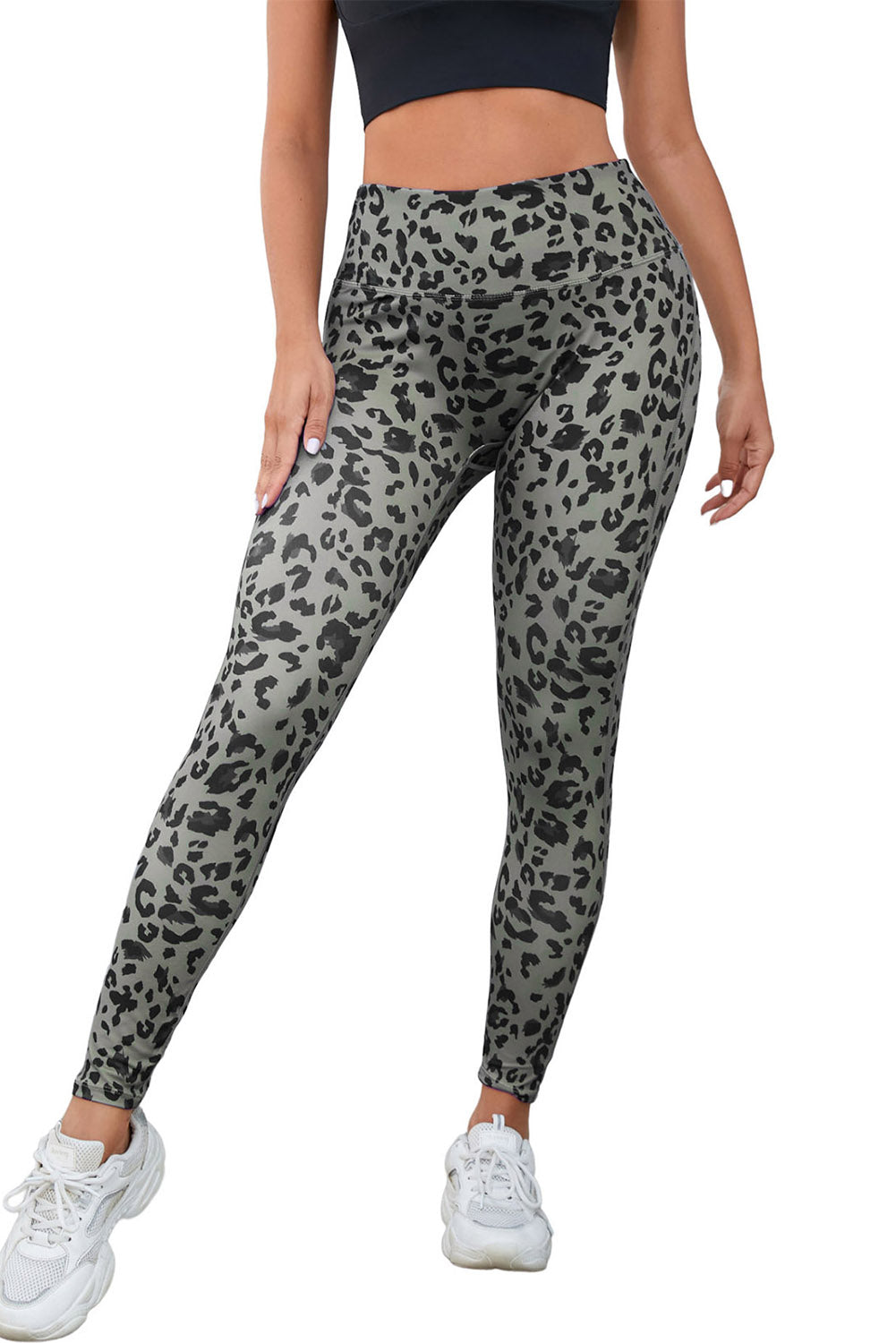 Grey Classic Leopard Print Active Leggings