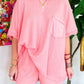 Pink Plus Size Ribbed Exposed Seam Tee and Shorts Set