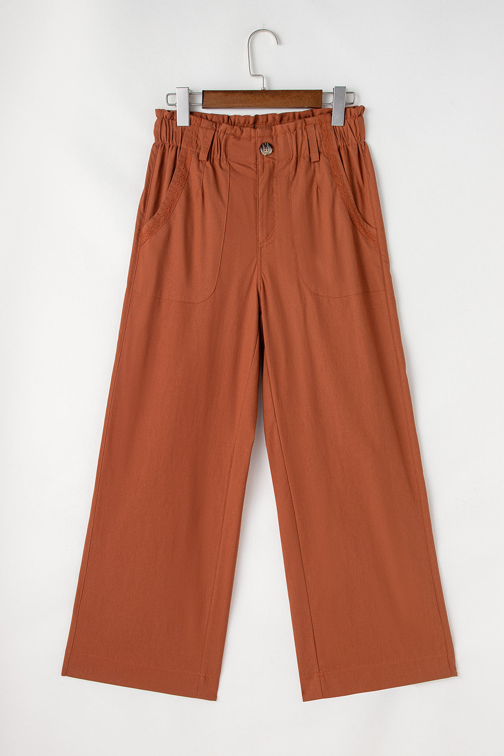 Red Dahlia Elastic Waist Pocketed Casual Straight Leg Trousers