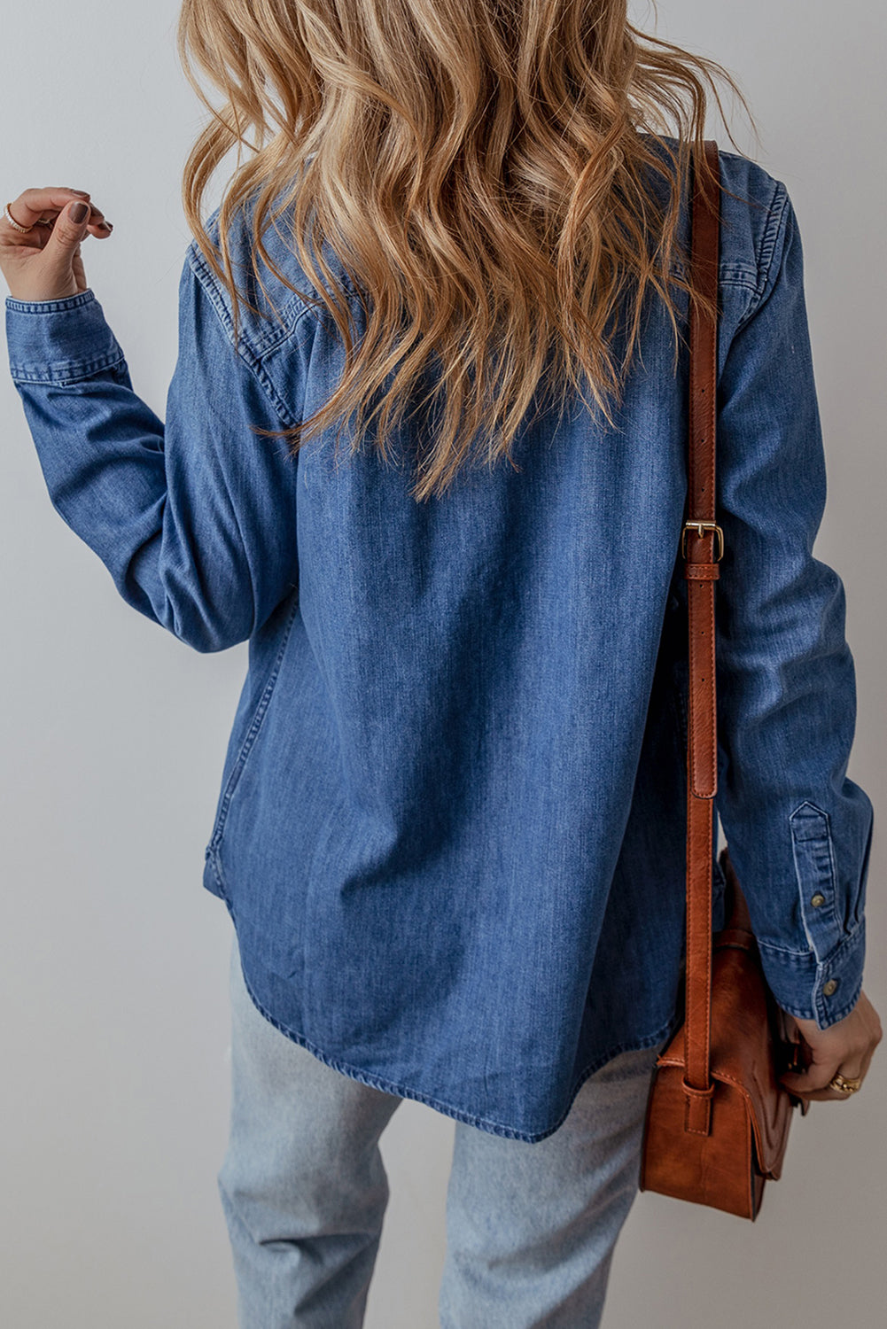 Sky Blue Flap Pocket Button Up Denim Shacket