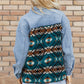 Blue Aztec Printed Denim Jacket