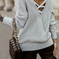 Gray Cross Back Hollow-out Sweater