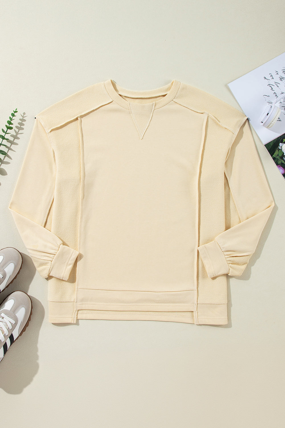 Mint Green Splicing Round Neck Pullover Sweatshirt