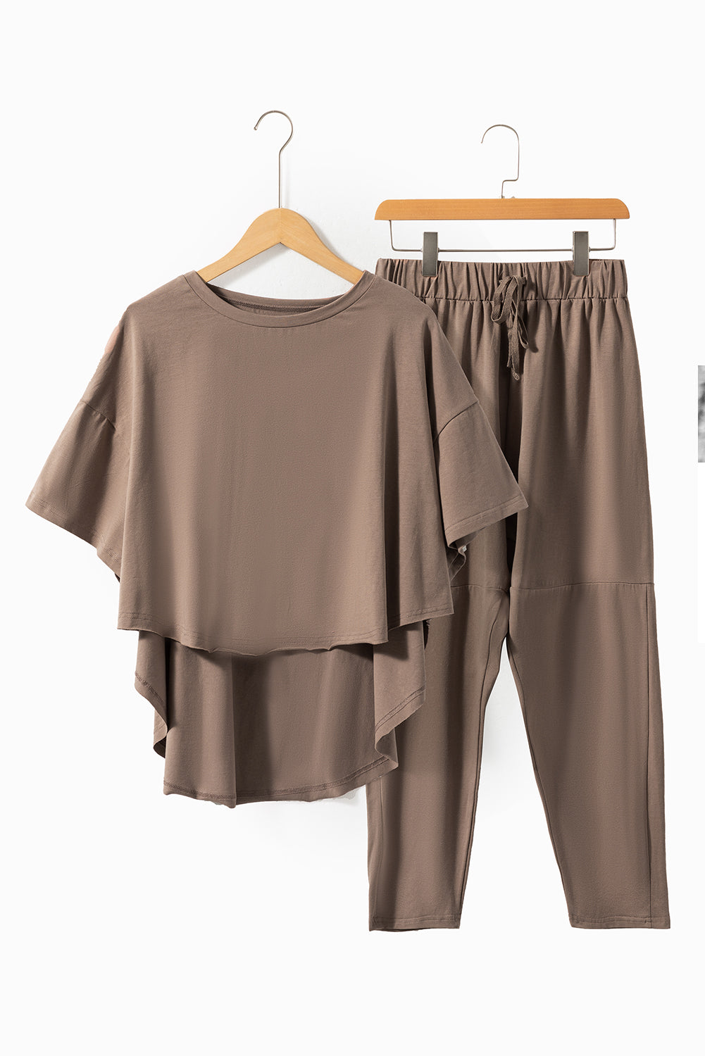 Simply Taupe High Low Boxy Fit Tee and Crop Trousers Set