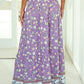 Purple Floral Print Shirred High Waist Maxi Skirt