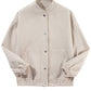 Beige Baseball Collar Snap Button Pocketed Bomber Jacket