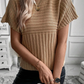 Light French Beige Rib Knitted Wide Sleeve Sweater T Shirt