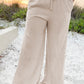 Beige Smocked High Waist Wide Leg Plus Size Pants