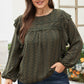 Mist Green Plus Lace Swiss Dot Ruffle Long Sleeve Top