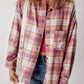 Pink Plaid Print Chest Pocket Long Sleeve Shacket