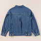 Dark Blue Washed Oversize Pocketed Denim Jacket