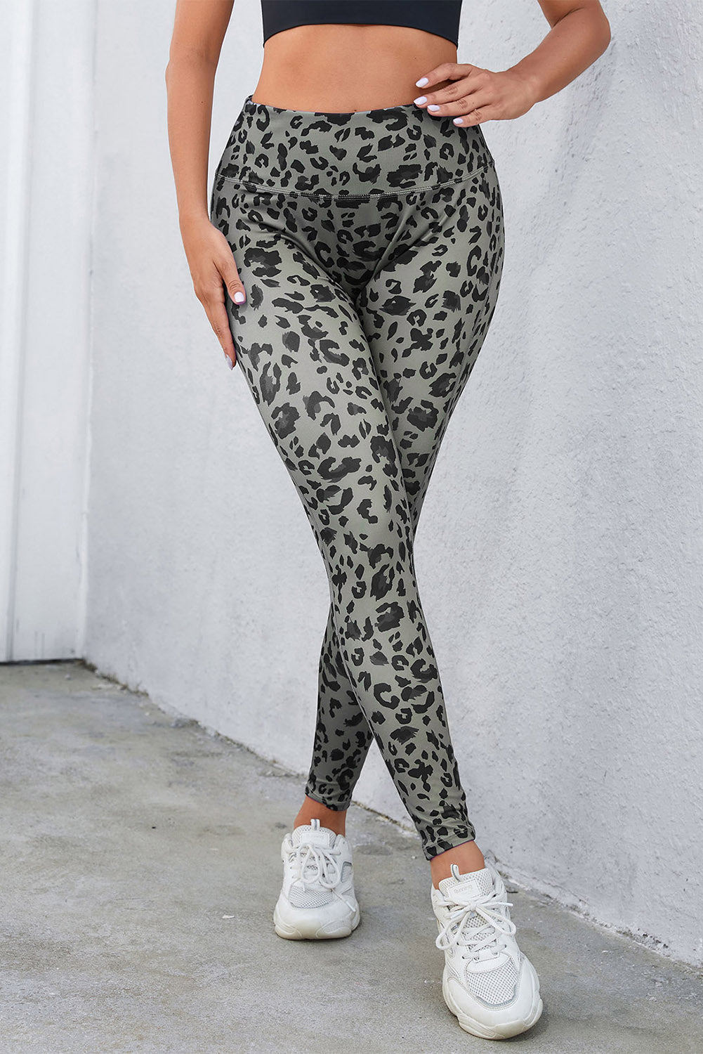 Grey Classic Leopard Print Active Leggings