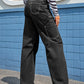 Black High Waist Straight Leg Cargo Pants with Pockets